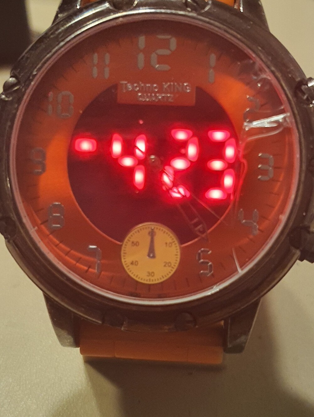 10/$20 Techno King Black/Orange Silicone Analog/Digital Men's Watch